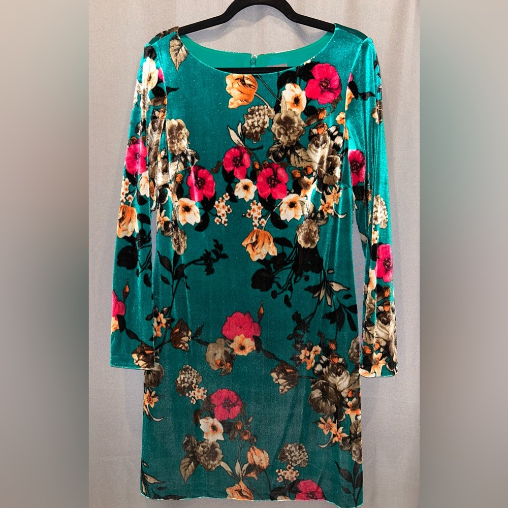 Vince Camuto Floral Long Sleeve Dress - Teal and Pink